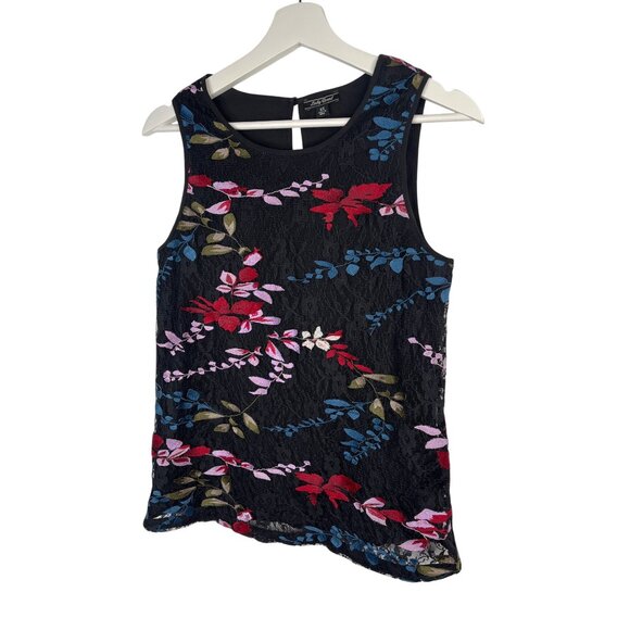 Lucky Brand Floral Embroidered Lace Tank Top XS Black Boho Festival Sleeveless - Picture 1 of 12